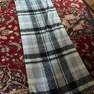 Classic Black and White Plaid Fringe Scarf - Women